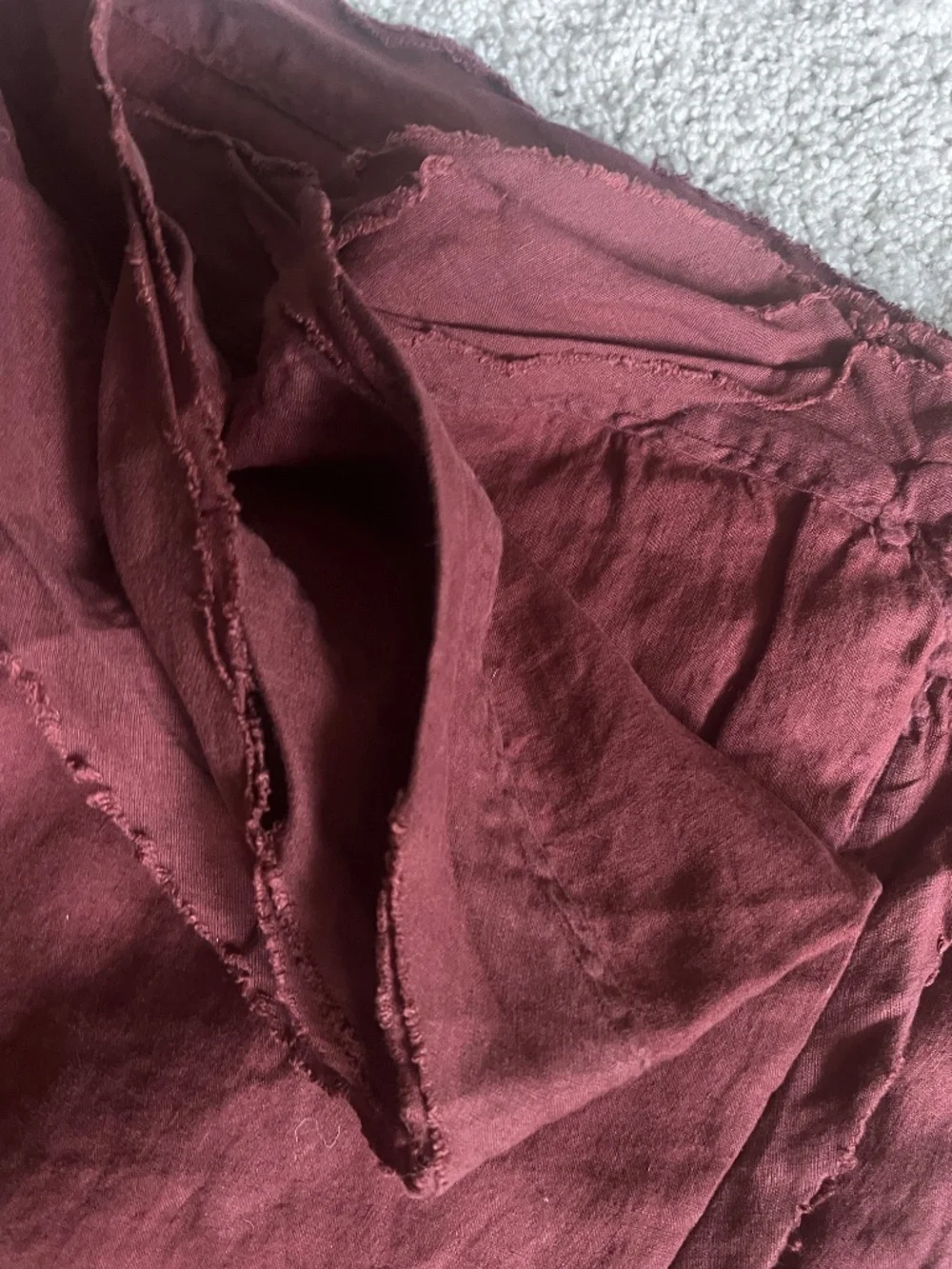European Linen Double Flange Frayed Edge Duvet Cover Burgundy